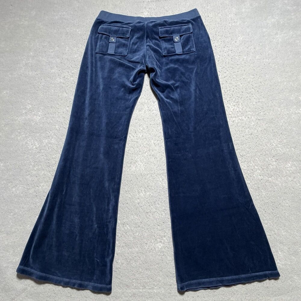 Y2K Juicy Couture Pants Women’s Size Large Navy Blue Velour Stretch Athleisure